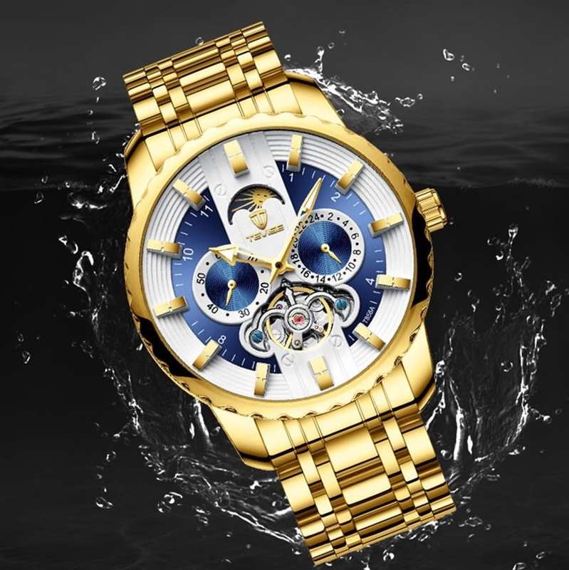 Retail: R2,399.00 TEVISE ® Men's Flemming Automatic Moonphase Gold/Black Watch BRAND NEW