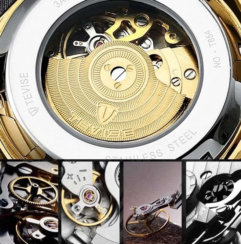 Retail: R2,499.00 TEVISE ® Women`s Krissy AUTOMATIC Gold Tone Watch BRAND NEW