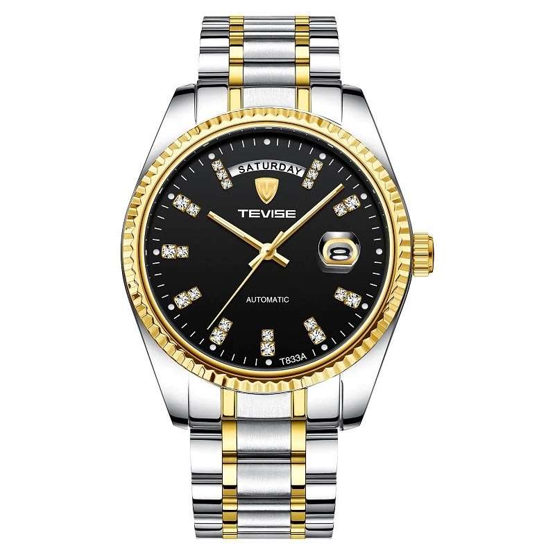 Retail: R2,499.00 TEVISE ® Women`s Krissy AUTOMATIC Black Two Tone Watch BRAND NEW