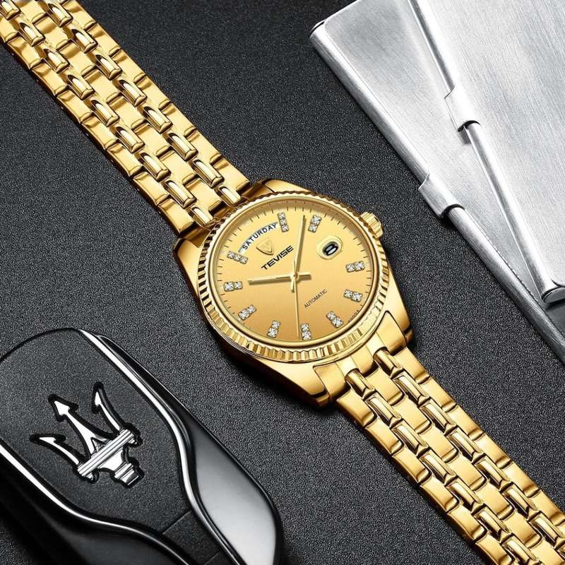Retail: R2,499.00 TEVISE ® Women`s Krissy AUTOMATIC Gold Tone Watch BRAND NEW
