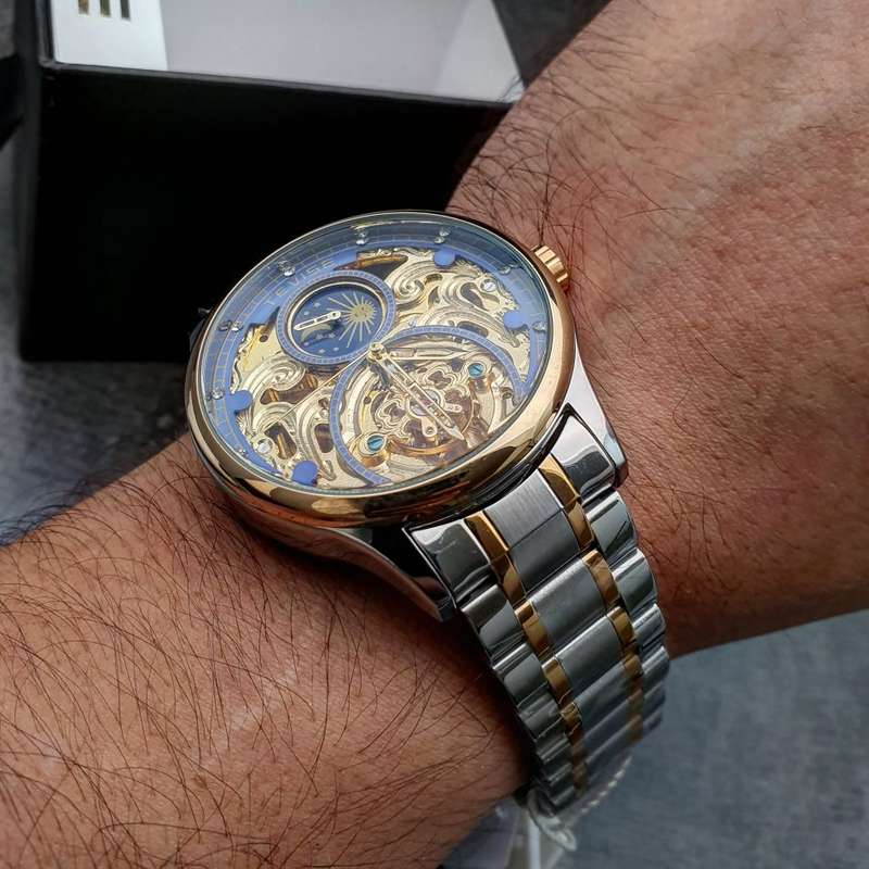 Retail: R2,399.00 TEVISE ® Men's Pirogue II Two Tone Automatic Moonphase Gold Trim Watch BRAND NEW