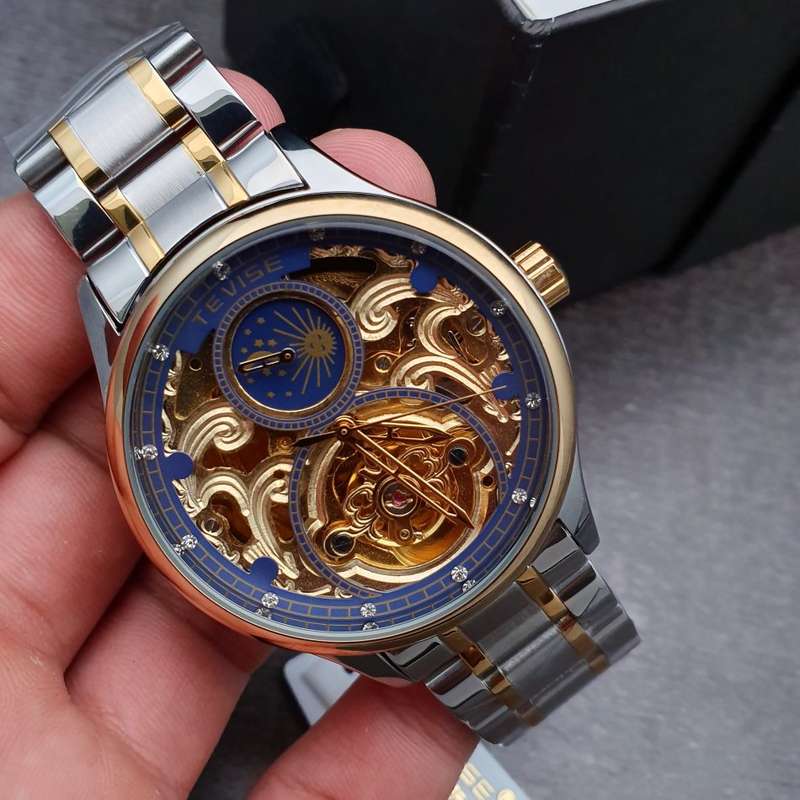 Retail: R2,399.00 TEVISE ® Men's Pirogue II Two Tone Automatic Moonphase Gold Trim Watch BRAND NEW