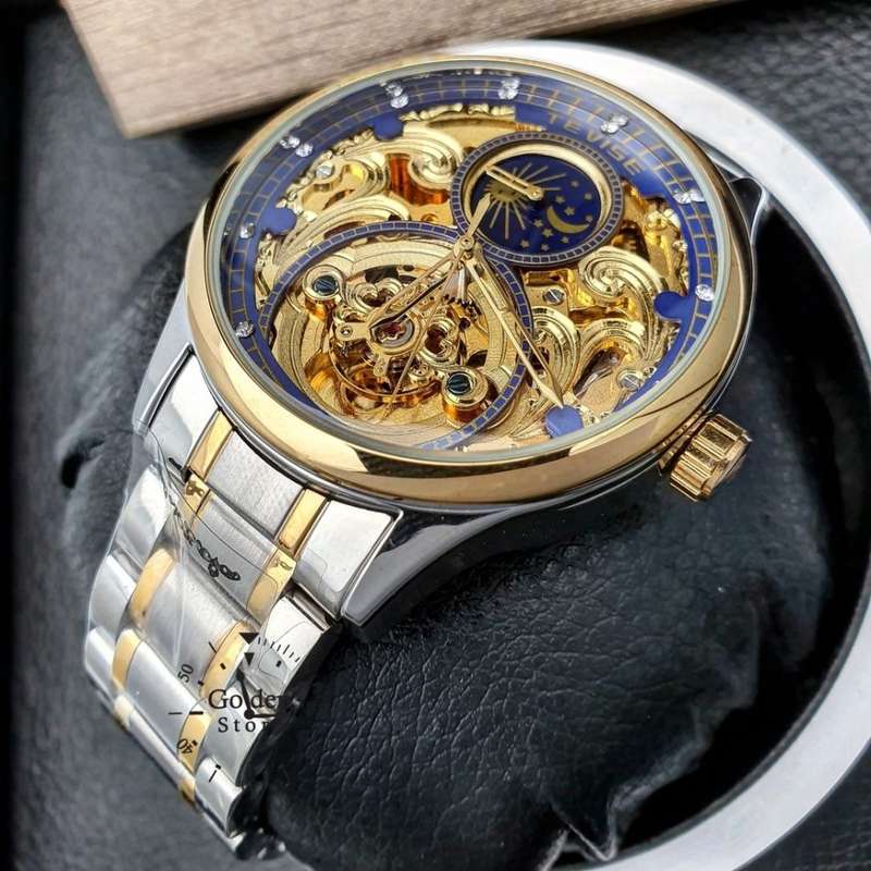Retail: R2,399.00 TEVISE ® Men's Pirogue II Two Tone Automatic Moonphase Gold Trim Watch BRAND NEW