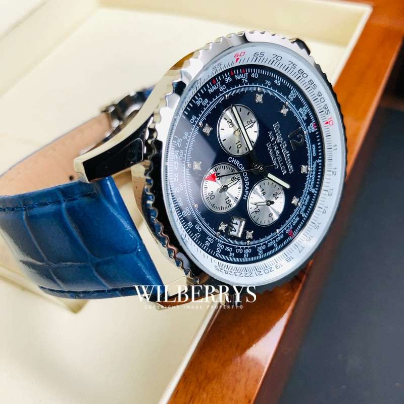 Retail: R11,000.00 Krug-Baumen Men's Air Traveller 46mm Diamond Blue Edition Watch BRAND NEW