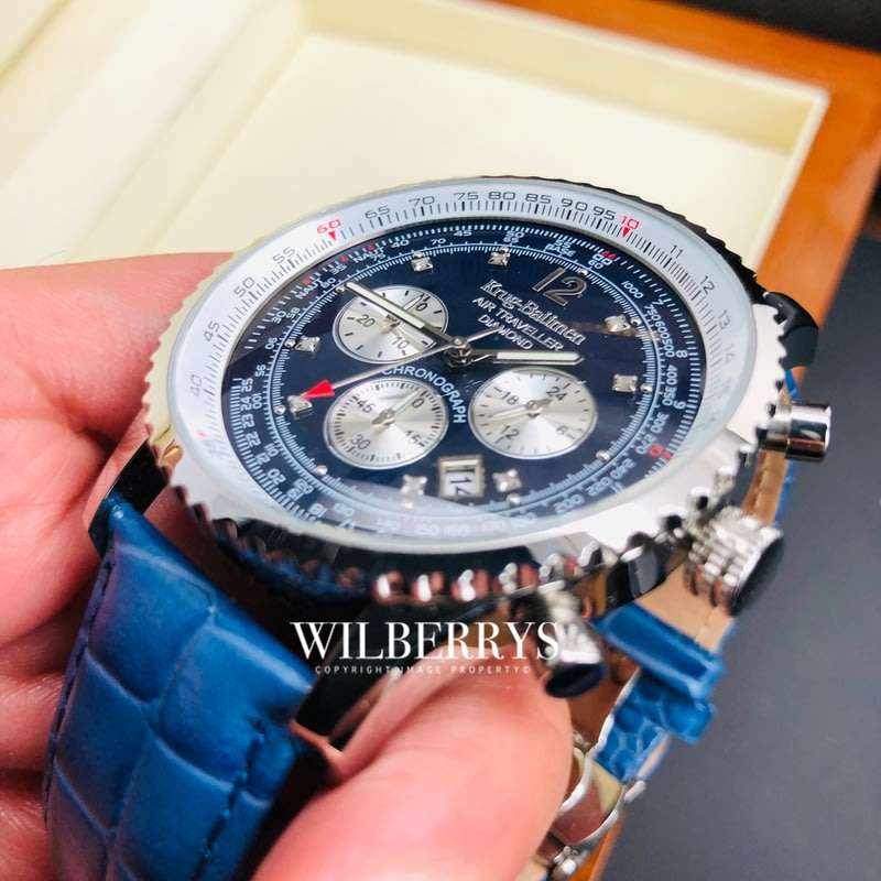 Retail: R11,000.00 Krug-Baumen Men's Air Traveller 46mm Diamond Blue Edition Watch BRAND NEW
