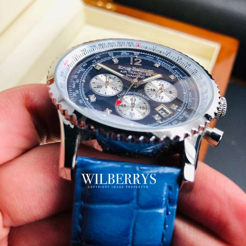 Retail: R11,000.00 Krug-Baumen Men's Air Traveller 46mm Diamond Blue Edition Watch BRAND NEW