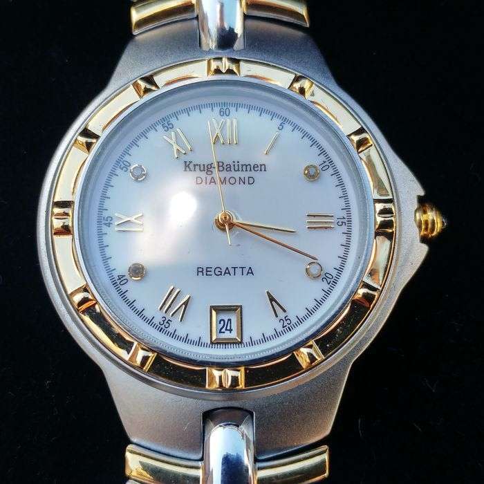 MUST SEE!! Krug Baumen Men's Regatta 4X Genuine Diamond White Dial Two Tone Watch BRAND NEW IN BOX