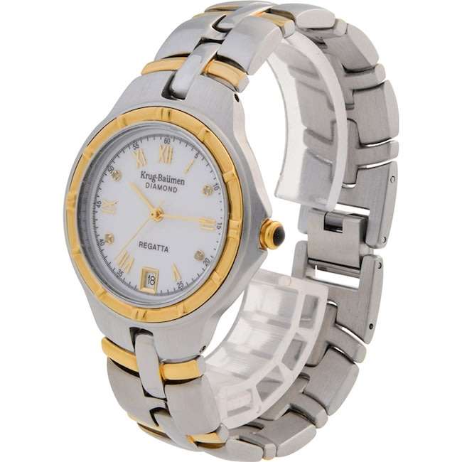 MUST SEE!! Krug Baumen Men's Regatta 4X Genuine Diamond White Dial Two Tone Watch BRAND NEW IN BOX