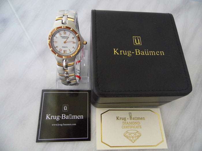 MUST SEE!! Krug Baumen Men's Regatta 4X Genuine Diamond White Dial Two Tone Watch BRAND NEW IN BOX