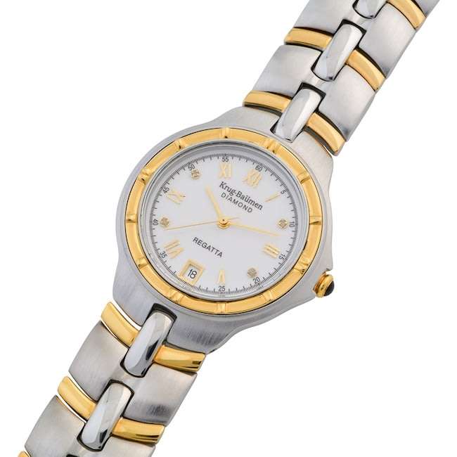 MUST SEE!! Krug Baumen Men's Regatta 4X Genuine Diamond White Dial Two Tone Watch BRAND NEW IN BOX