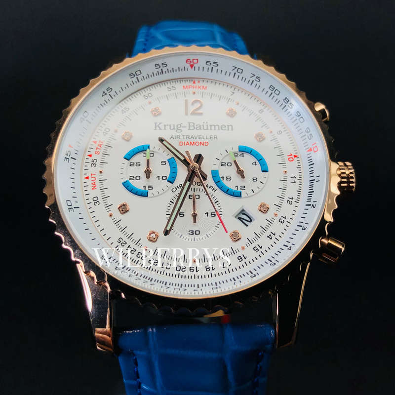 Retail: R11,000.00 Krug-Baumen Men's Air Traveller 46mm Diamond Blue Edition Watch BRAND NEW