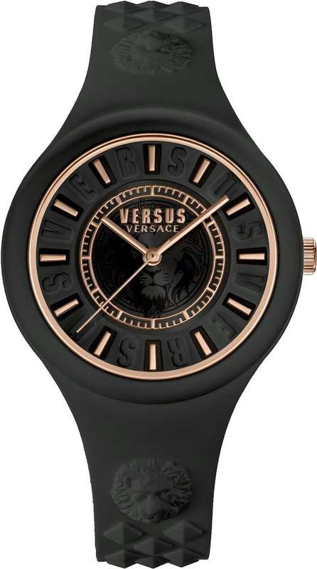 Retail: R4158.70 VERSACE Women`s VERSUS Fire Island Black/Rose Lion Watch BRAND NEW IN BOX + PAPERS