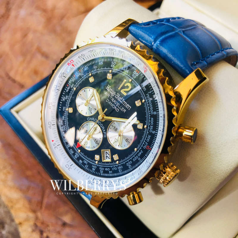 Retail: R11,000.00 Krug-Baumen Men's Air Traveller 46mm Diamond Blue Edition Watch BRAND NEW