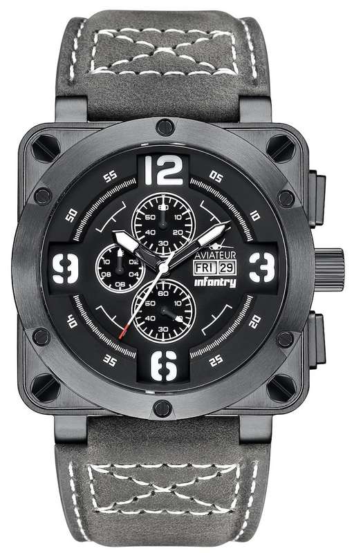 Retail: R7,999.99 INFANTRY REVOLUTION® Men's 48mm FALCON AVIATEUR CHARCOAL Watch BRAND NEW