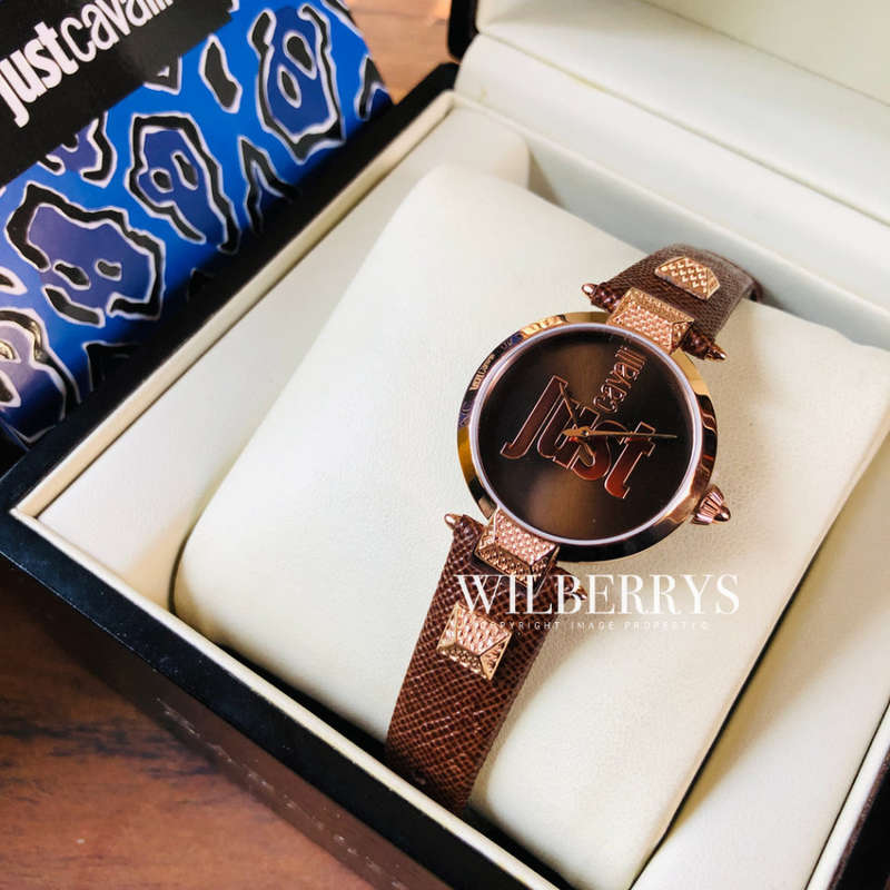 Retail: R5999.00 ROBERO CAVALLI Women's JC Chocolate Brown Leather Rose Gold pl Watch NEW IN BOX