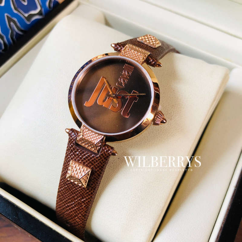 Retail: R5999.00 ROBERO CAVALLI Women's JC Chocolate Brown Leather Rose Gold pl Watch NEW IN BOX