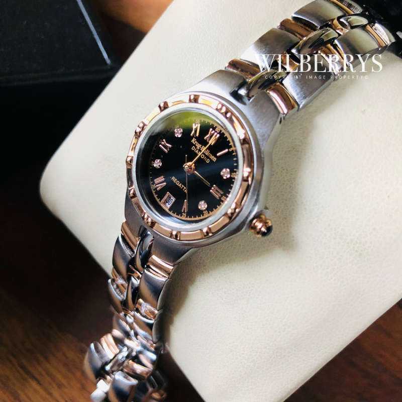 MUST SEE!! Krug Baumen Women`s Regatta 4X Genuine Diamond Black Dial Two Tone Watch BRAND NEW