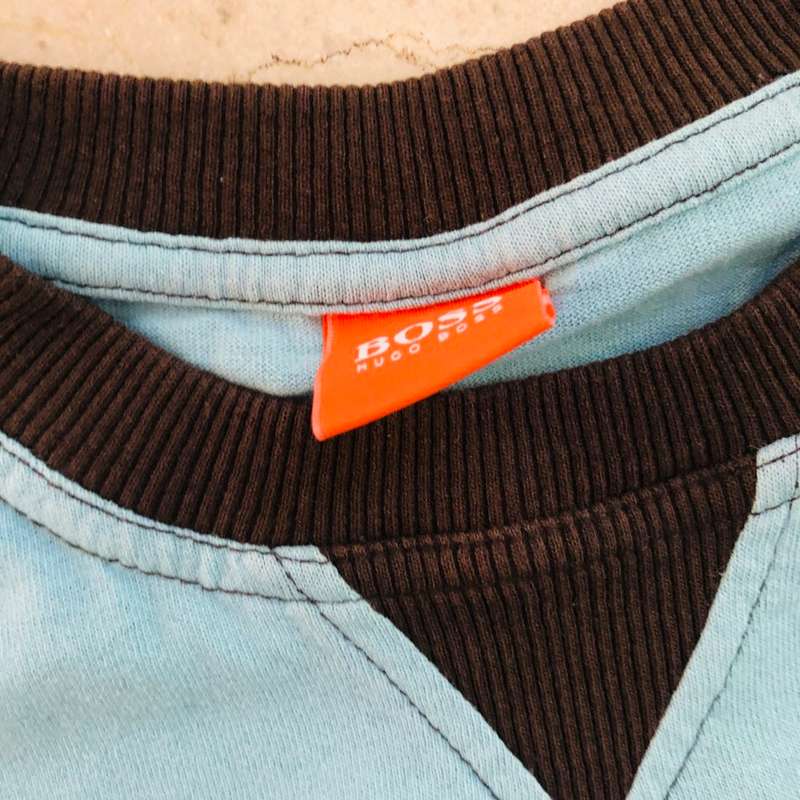 HUGO BOSS Turquoise World Tee Shirt Brown Trim  - 100% GENUINE NEW good condition