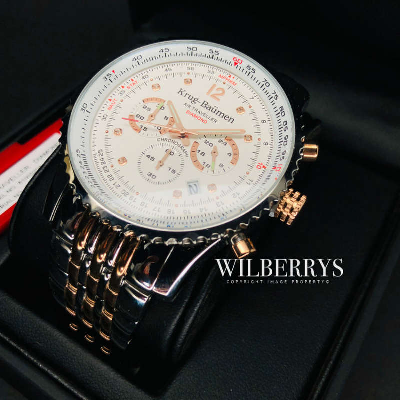 Retail: R12,000.00 Krug-Baumen Men's Air Traveller 46mm Diamond TWO TONE Watch  NEW IN BOX