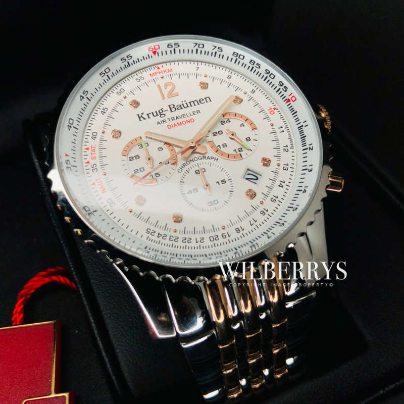 Retail: R12,000.00 Krug-Baumen Men's Air Traveller 46mm Diamond TWO TONE Watch  NEW IN BOX