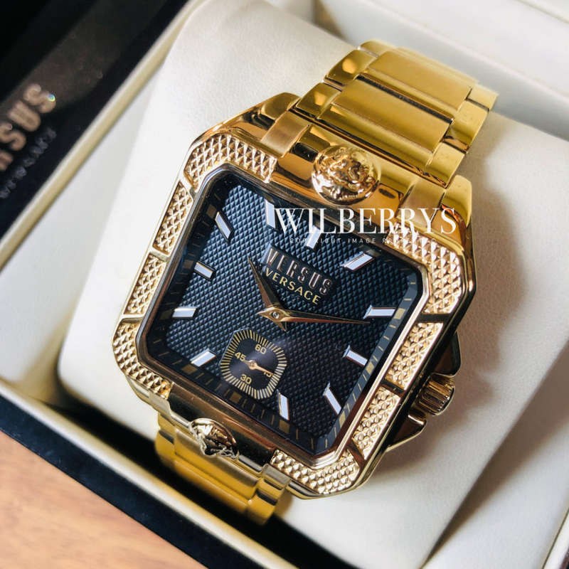 last left!! Retail: R9k VERSACE Men's Versus Enigma Steel FULL GOLD pl. Parisan Watch NEW IN BOX