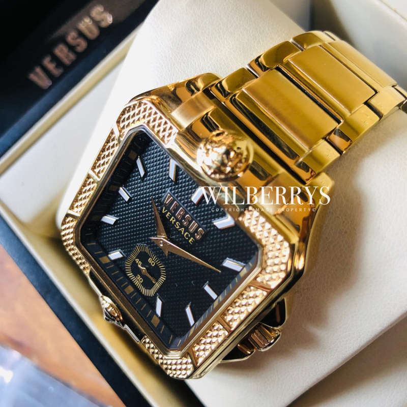 last left!! Retail: R9k VERSACE Men's Versus Enigma Steel FULL GOLD pl. Parisan Watch NEW IN BOX