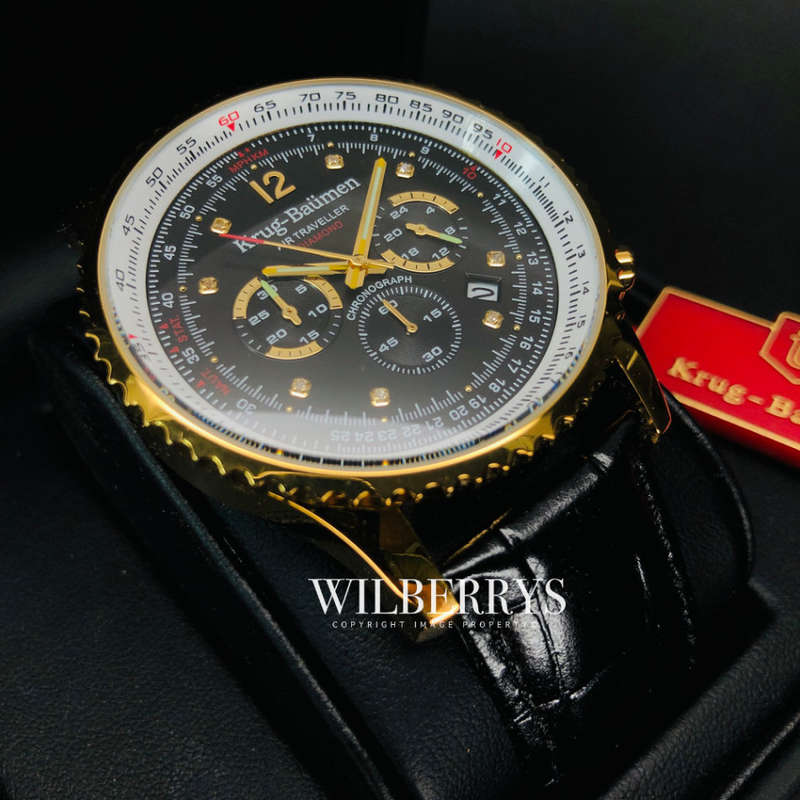 Retail: R9,500.00 Krug-Baumen Men`s Air Traveller 46mm Diamond Black Edition Watch BRAND NEW