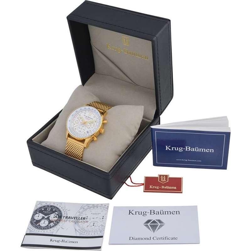 Retail: R12,000.00 Krug-Baumen Men's Air Traveller 46mm Diamond FULL GOLD pl Watch  NEW IN BOX