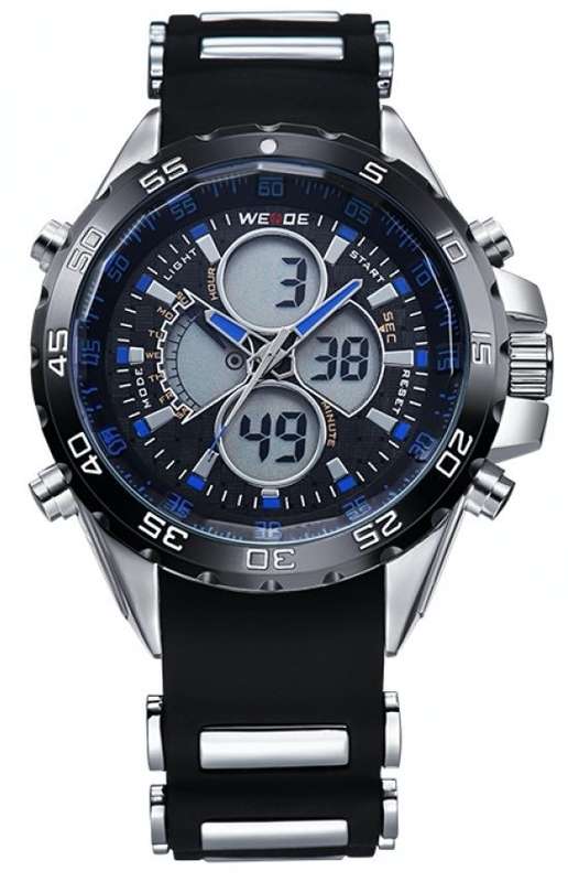 WEIDE Men's Electro Dual Time Steel Blue Trim Watch BRAND NEW official SA store