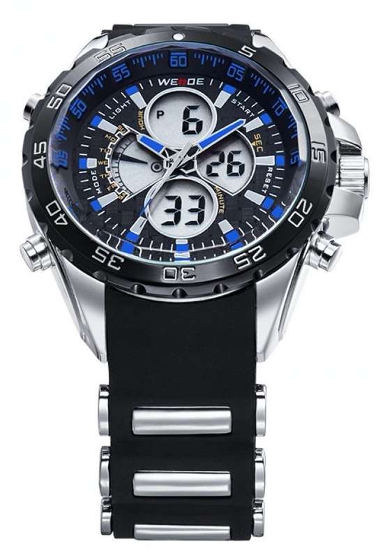 WEIDE Men's Electro Dual Time Steel Blue Trim Watch BRAND NEW official SA store