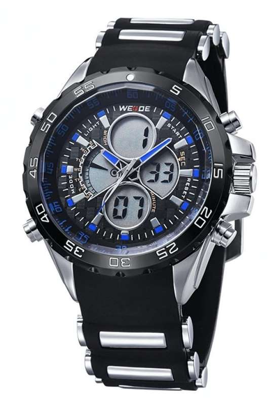 WEIDE Men's Electro Dual Time Steel Blue Trim Watch BRAND NEW official SA store