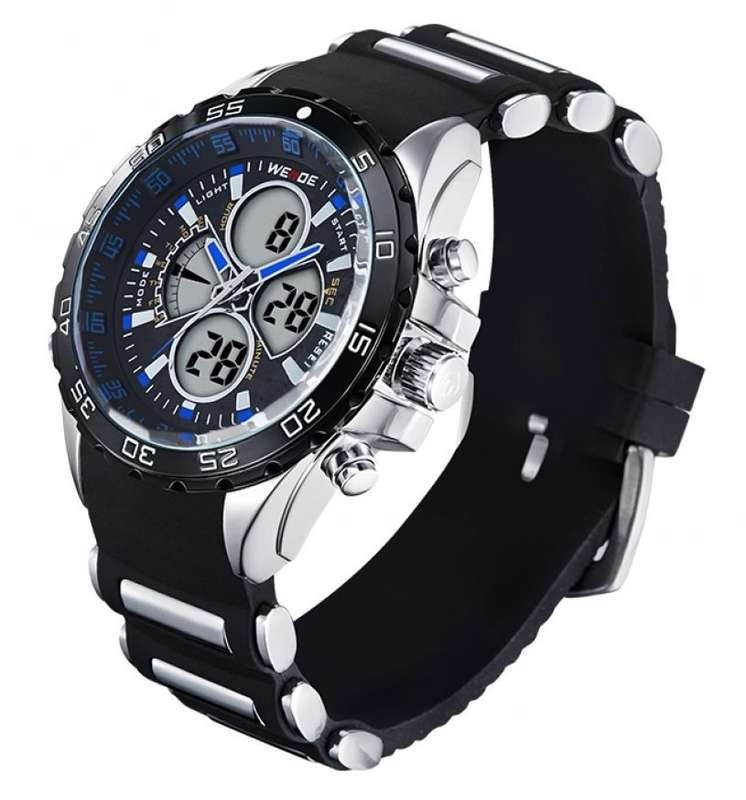 WEIDE Men's Electro Dual Time Steel Blue Trim Watch BRAND NEW official SA store