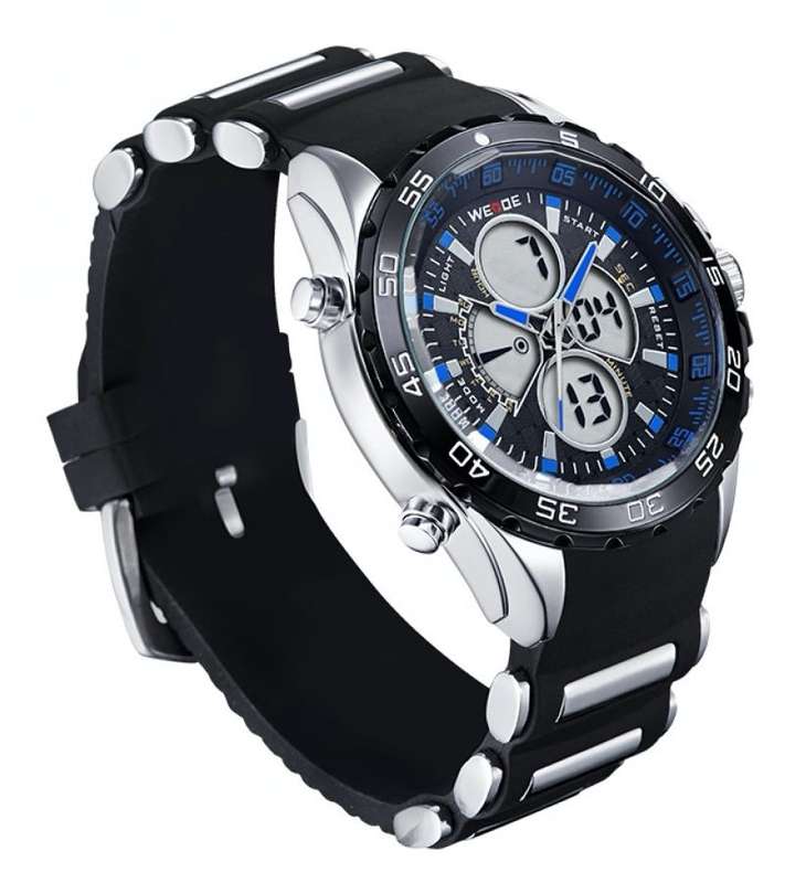 WEIDE Men's Electro Dual Time Steel Blue Trim Watch BRAND NEW official SA store