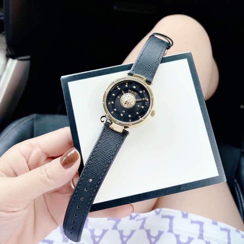 Retail: R8299.00 VERSACE Women's Medusa Parisan Black Leather Watch BRAND NEW NEW IN BOX