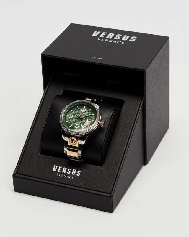 **Retail: R9,000.00** VERSACE Men's Reserve Two Tone EMERALD GREEN Versus Watch NEW IN BOX