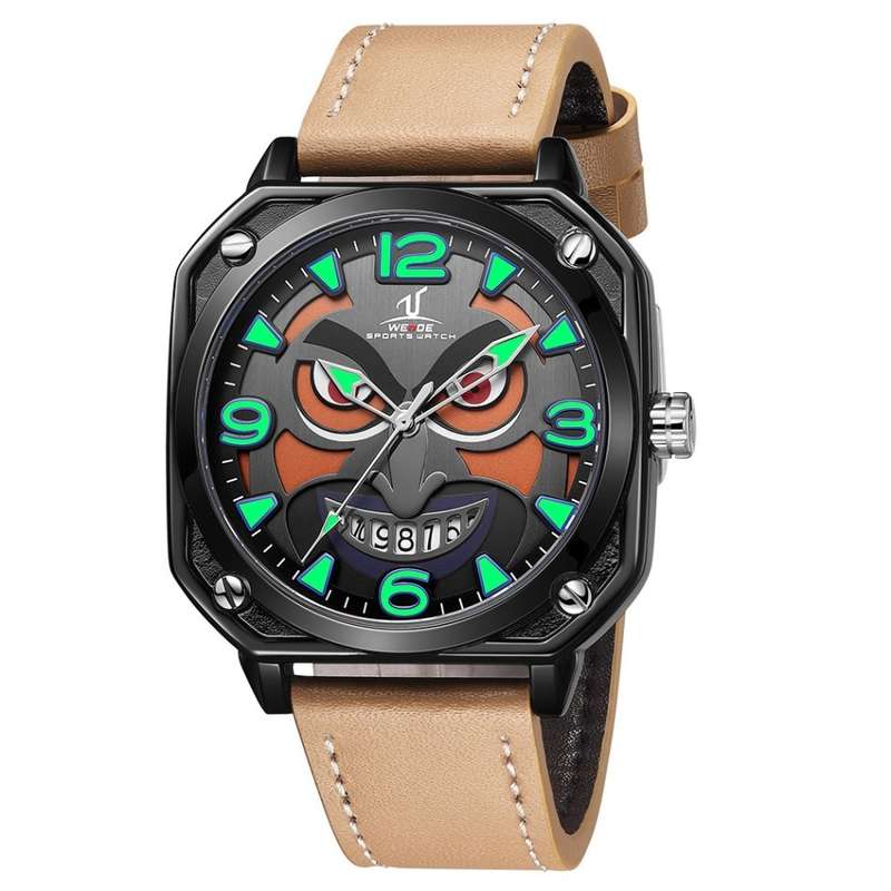 WEIDE Men's Joker Leather Tan Date Luminous Watch BRAND NEW official SA store