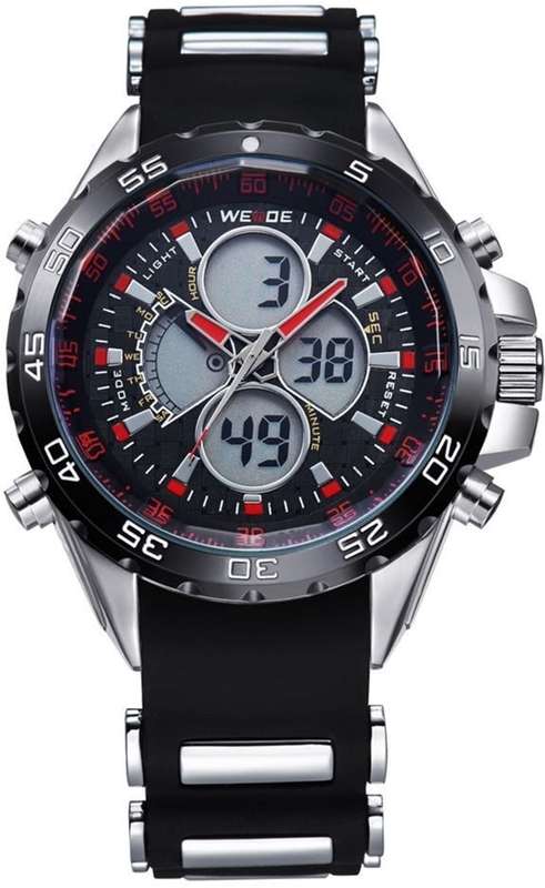WEIDE Men's Electro Dual Time Steel Red Trim Watch BRAND NEW official SA store