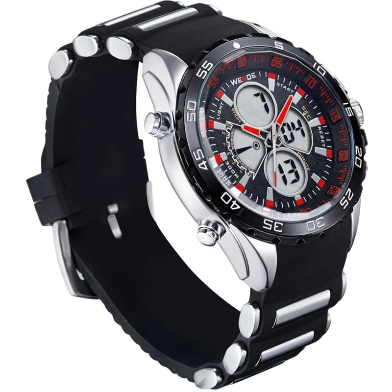 WEIDE Men's Electro Dual Time Steel Red Trim Watch BRAND NEW official SA store