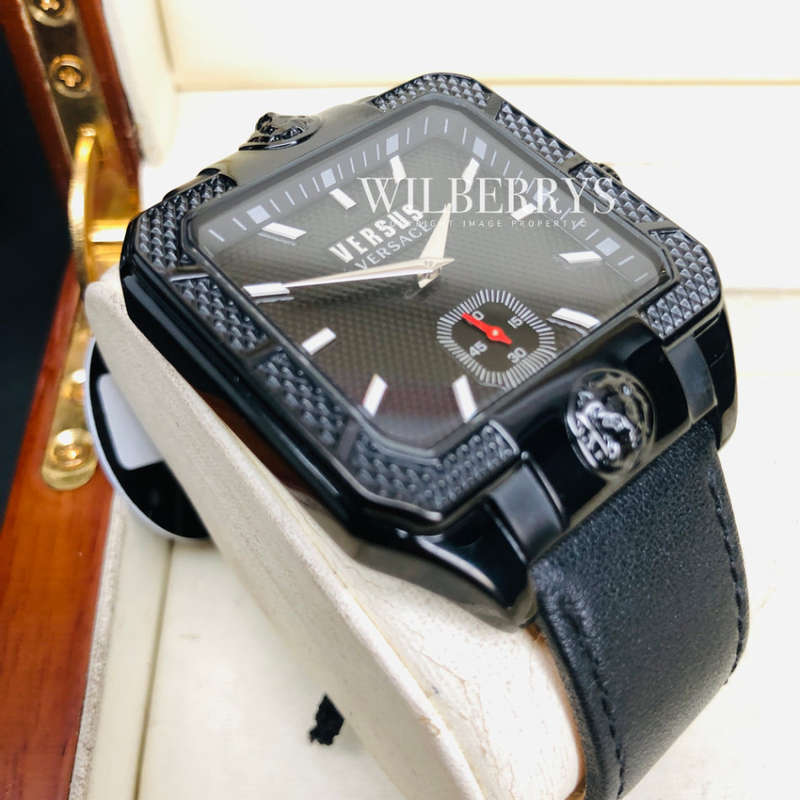 **Retail: R9000.00*** VERSACE Men's Versus Enigma Black Leather Parisan Watch BRAND NEW IN BOX