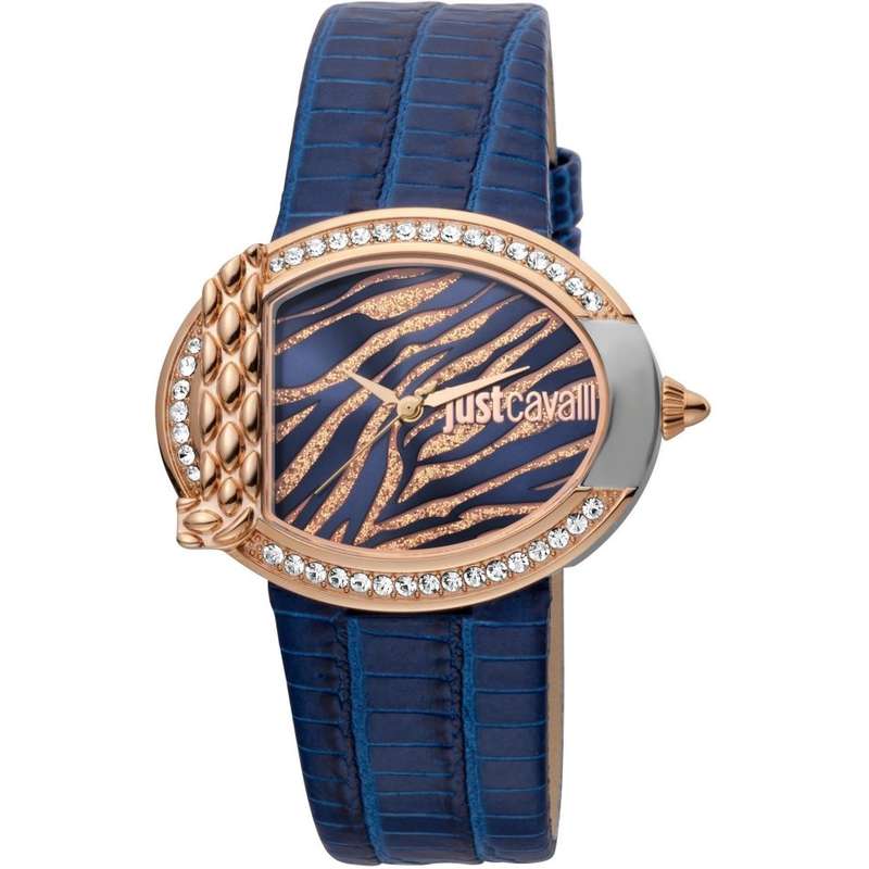 R6999.00 ROBERTO CAVALLI Women's JC Classic Animaltic Leather Navy Watch BRAND NEW IN BOX