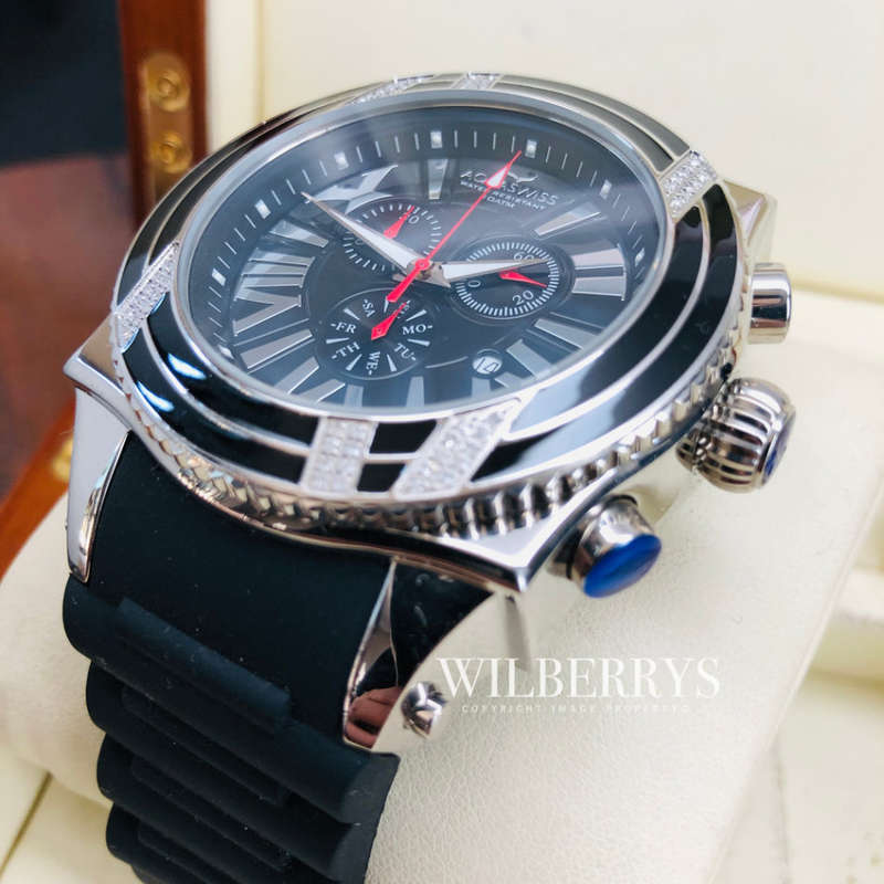 Retail: R28,500.00 Aquaswiss AQUANAUT DIAMOND Black/Silver THICK/HEAVY Chrono Watch BRAND NEW