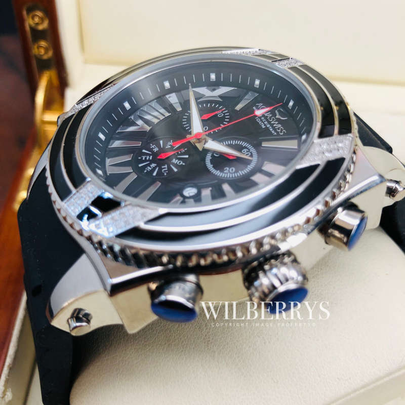 Retail: R28,500.00 Aquaswiss AQUANAUT DIAMOND Black/Silver THICK/HEAVY Chrono Watch BRAND NEW