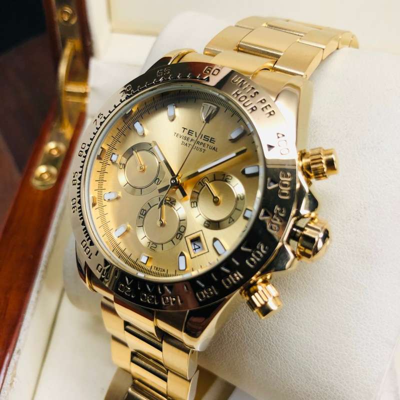 Retail: R2,599.00 TEVISE ® Men's Californian Racer Perpetual Automatic Gold Edition Watch BRAND NEW