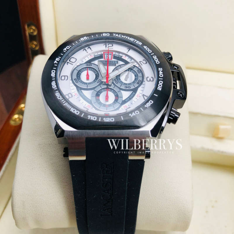 Retail: R12,500.00 Lancaster Men's LIETMOTIEF Swiss 316L Steel Chrono Watch SILICONE BAND BRAND NEW