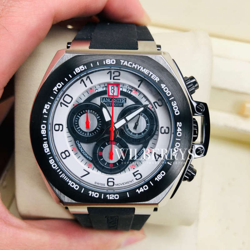 Retail: R12,500.00 Lancaster Men's LIETMOTIEF Swiss 316L Steel Chrono Watch SILICONE BAND BRAND NEW