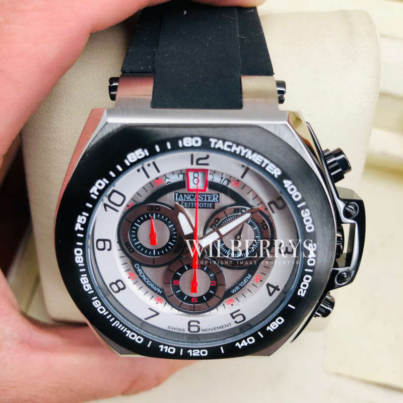 Retail: R12,500.00 Lancaster Men's LIETMOTIEF Swiss 316L Steel Chrono Watch SILICONE BAND BRAND NEW