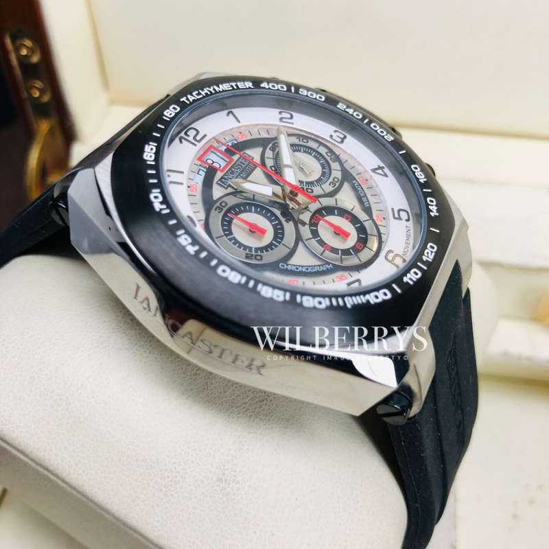Retail: R12,500.00 Lancaster Men's LIETMOTIEF Swiss 316L Steel Chrono Watch SILICONE BAND BRAND NEW