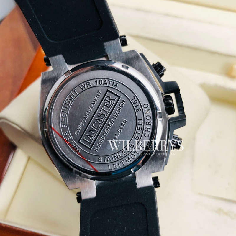 Retail: R12,500.00 Lancaster Men's LIETMOTIEF Swiss 316L Steel Chrono Watch SILICONE BAND BRAND NEW