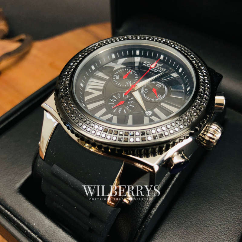 Retail: R28,500.00 Aquaswiss AQUANAUT DIAMOND Black/Silver THICK/HEAVY Chrono Watch BRAND NEW