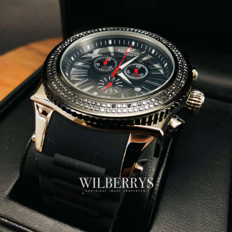 Retail: R28,500.00 Aquaswiss AQUANAUT DIAMOND Black/Silver THICK/HEAVY Chrono Watch BRAND NEW